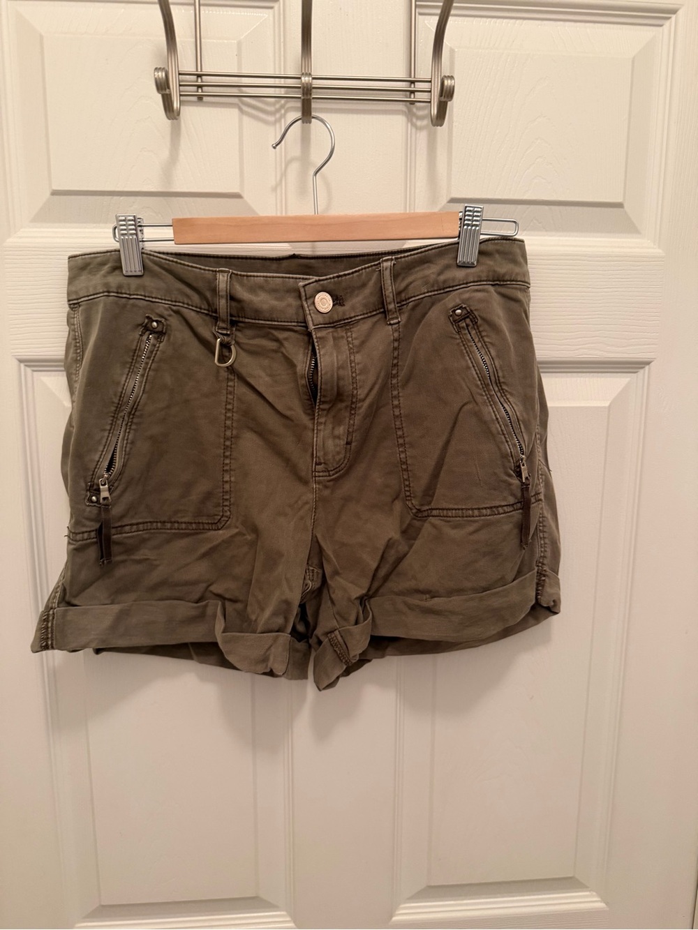 White House Black Market Olive Green Cargo Shorts with Zip Pockets